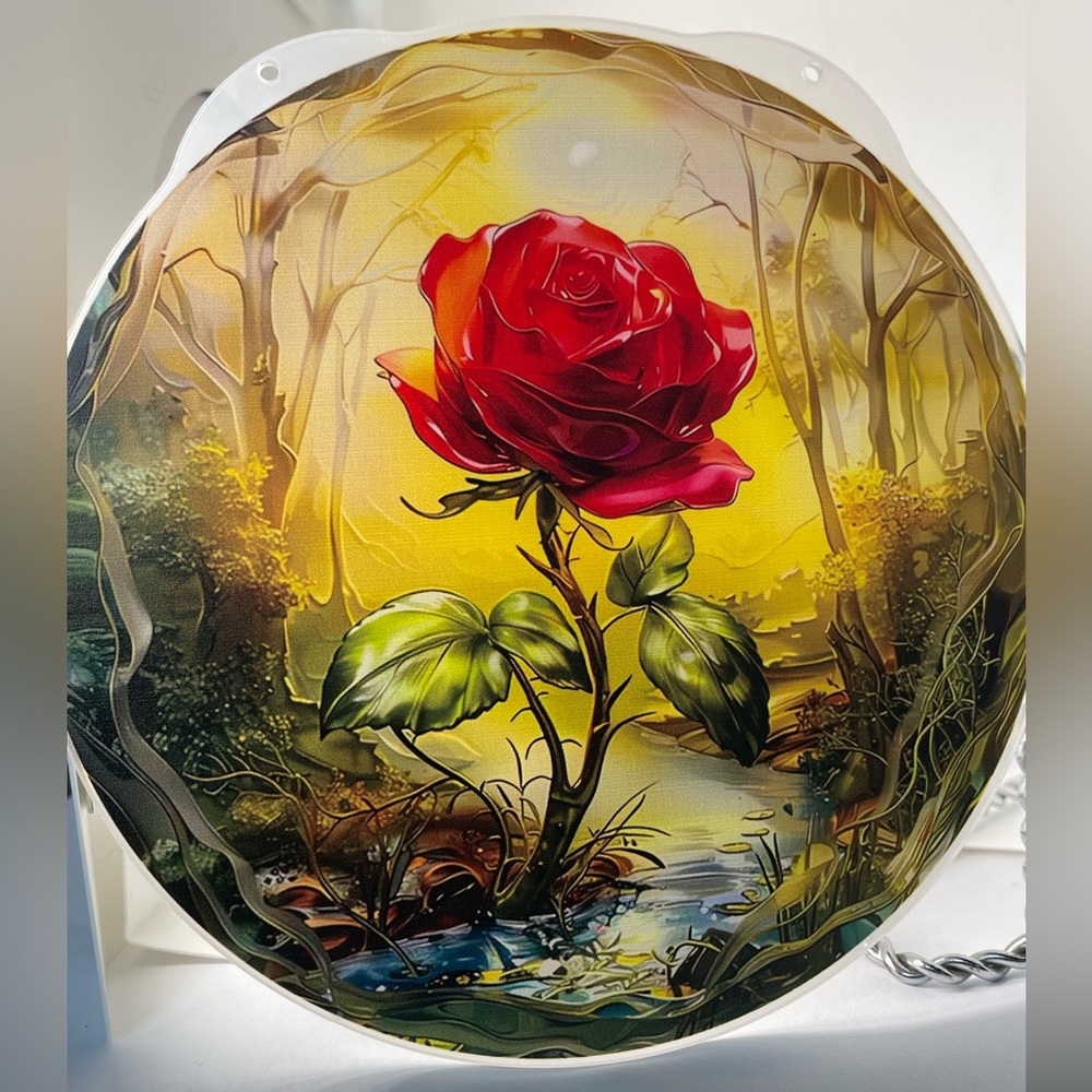 Suncatcher Romantic Red Rose Valentine Gift Flower Home Office Decor 6” New